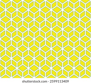 Yellow geometrical cubes with green border seamless pattern