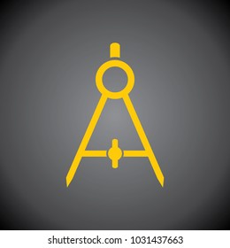 Yellow geometry compass  icon on black background.