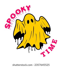 The yellow ghost figure says SPOOKY TIME in pink