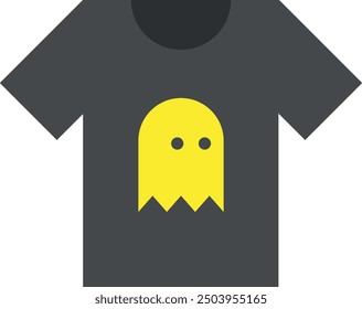 Gelbe Geistergrafik auf grauem T-Shirt, minimalistisches Design, Gamer und Geek. Retro-T-Shirt.