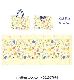 Yellow gift bag with baby accessories pattern