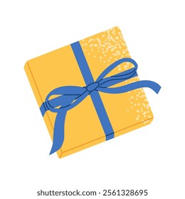 Yellow gift box with blue bow. Happy Hanukkah illustration. Flat vector illustration isolated on white background.