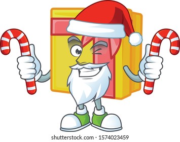 Yellow gift box Cartoon character in Santa with candy