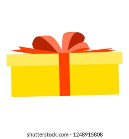 Yellow gift box icon. Flat illustration of yellow gift box vector icon for web design