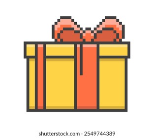 Yellow gift box with an orange bow in retro style. Vector illustration.