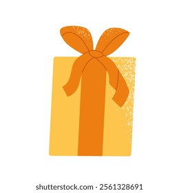 Yellow gift box with orange bow. Happy Hanukkah illustration. Flat vector illustration isolated on white background.