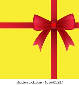 Yellow gift box and red bow ribbon for holiday and event background.