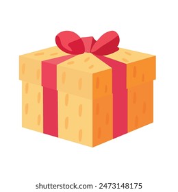 Yellow gift box with red ribbon bow vector illustration