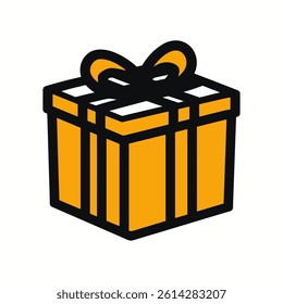 Yellow gift box with red ribbon, isometric view