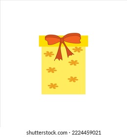 Yellow gift box with ribbon bow isolated on a white background.