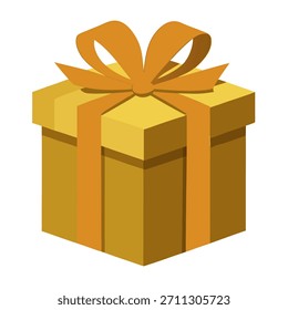Yellow gift box with ribbon. Present or surprise. Suitable for logo, emblem Social media sticker for New Year, Christmas or Valentine's Day. Isolated vector illustration on a white background