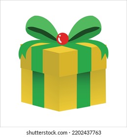 Yellow gift box tied with a bow on a white background.