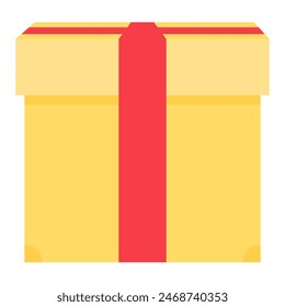Yellow Gift Box Tied With Red Silk Ribbon Packed