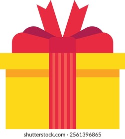 Yellow gift box wrapped with a red ribbon and a bow, symbolizing celebration, surprise, and special occasions, perfect for birthdays, holidays, or any festive event