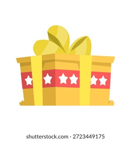 Caja de regalo amarilla envuelta con la cuerda amarilla de la cinta. Ilustración vectorial para la celebración, sorpresa, vacaciones, y conceptos de ocasión especial en diseño moderno limpio.