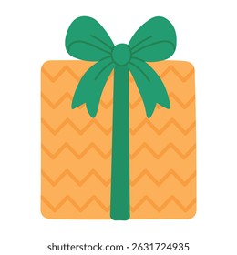 Yellow gift box with zigzag pattern and green ribbon, ideal for fun and festive projects.