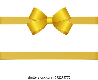 Yellow gift ribbon bow isolated on white background.  Concept for invitation, banners, gift cards, congratulation or website layout vector.