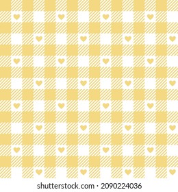 Mancha de gingham amarillo con un patrón sin fisuras. Fondo tartán de vichy pastel. Fondo plano vectorial. Diseño de manta, camisa, envoltura, tela de moda de Semana Santa