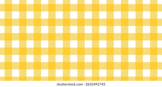 Padrão de gingham ou vichy amarelo. Impressão de tecido de outono ou Dia de Ação de Graças para toalha de mesa, placa de piquenique, cobertor, guardanapo de cesta ou lenço. Design de algodão, linho ou flanela. Ilustração vetorial.