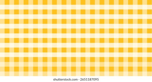 Padrão de gingham ou vichy amarelo. Impressão têxtil de outono ou Dia de Ação de Graças para mesa, cobertor de piquenique, guardanapo de cesta, camisa ou lenço. Design de algodão, linho ou flanela. Ilustração plana vetorial.