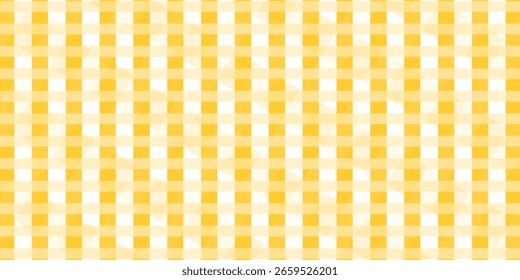 Gelber Gingham oder Vichy-Muster. Stoffdruck zum Herbst- oder Thanksgiving-Tag für Tischplatte, Picknickdecke, Korbserviette, Hemd oder Taschentuch. Baumwolle, Leinen oder Flanell. Flache Vektorgrafik.