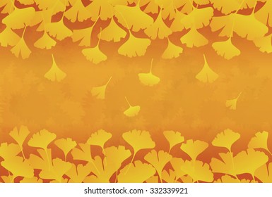 Yellow ginkgo autumn leaves in  in orange brown background