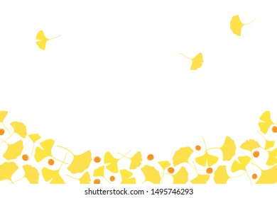 Yellow ginkgo leaves and berries background illustration on white