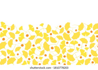 Yellow ginkgo leaves and berries background illustration on white	