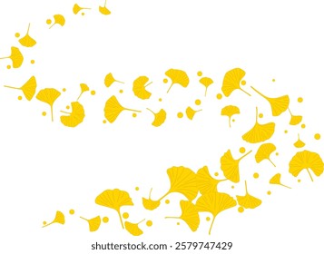 Yellow ginkgo leaves flying natural beverage advert. organic product background nature