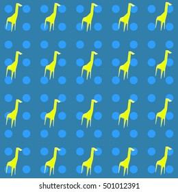 Yellow giraffe geometric origami pattern on blue background made in flat design