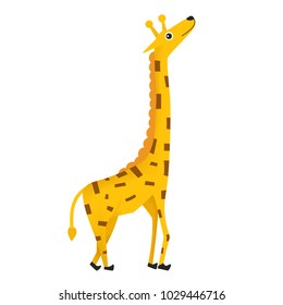 Yellow giraffe with long legs.