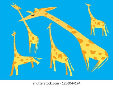 Yellow giraffe on blue background vector illustration