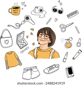 Yellow Girl doodle item with accesories