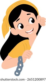 A yellow girl peeking, happy Mauritius Abolition of Slavery Day