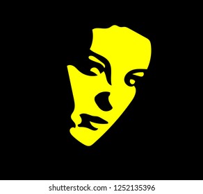 Yellow girl's face . Vector illustration