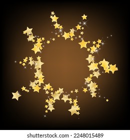 Yellow Glamour Stars Vector Brown Background. Celebration Shine Border. Glow Banner. Golden Shiny Space Illustration.