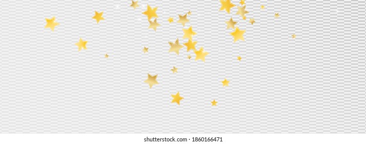 Yellow Glamour Stars Vector Transparent Background. Elegant Rain Background. Star Illustration. Golden Effect Glow Banner.