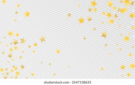 Yellow Glamour Stars Vector Transparent Background. Bright Rain Banner. Universe Border. Gold Holiday Sky Template.