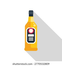 Yellow glass bottle containing an alcoholic beverage is casting a long shadow in this flat design illustration