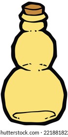 Yellow glass bottle with cork vector drawing. Set of kitchen items