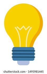 Yellow glass bulb in flat style closeup. Vector lamp symbol of new idea, innovation technology concept. Vector illuminated electrical lightbulb, solution