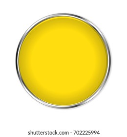 Yellow glass button isolated on white background