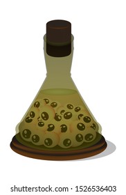 yellow glass laboratory container for storing experimental samples with eyes. Vector illustration. Isolate on a white background.