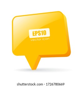 Yellow glass speech bubble, vector illustration on white background