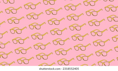 Yellow glasses with black outline on a pink background