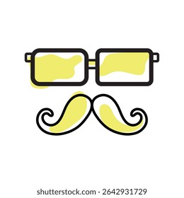 Yellow glasses and mustache. Vector illustration