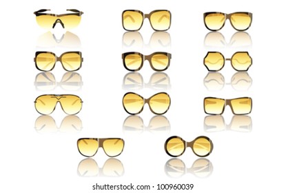 Yellow glasses set
isolated on white, vector
