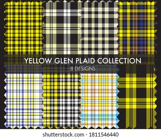 Yellow Glen Plaid Tartan seamless pattern collection includes 8 designs for fashion textiles and graphics