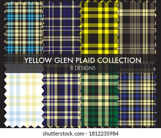 Yellow Glen Plaid Tartan seamless pattern collection includes 8 designs for fashion textiles and graphics