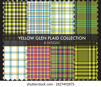 Yellow Glen Plaid Tartan seamless pattern collection includes 8 designs for fashion textiles and graphics